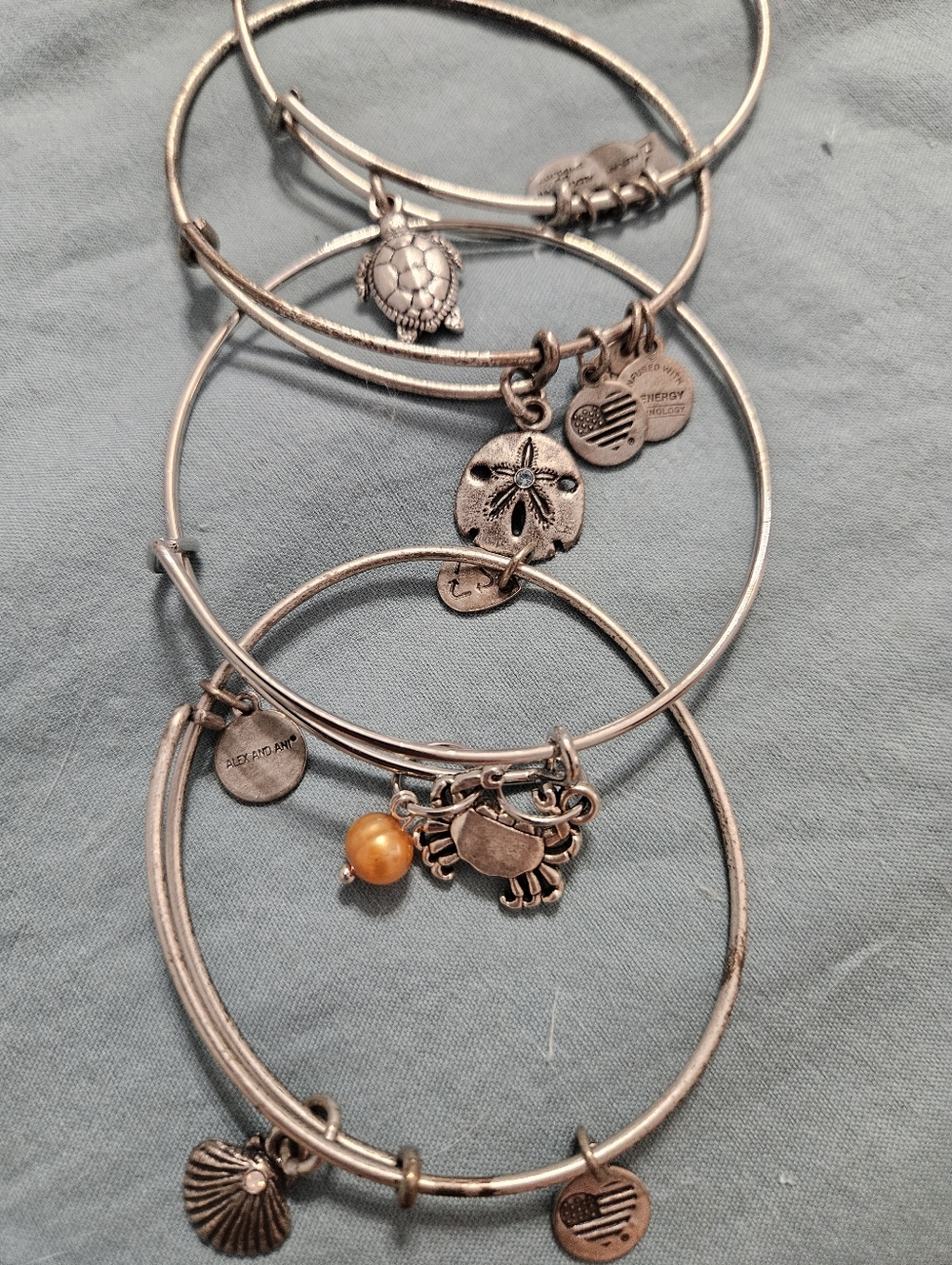 Curated Boho Sea Life (4) Stackable Silver Charm Bangle Bracelet Set - Picture 2 of 3